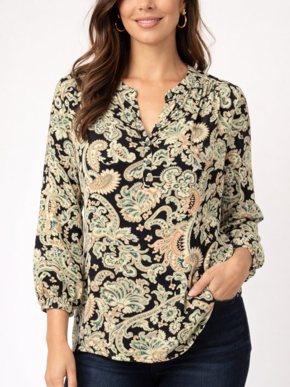 ✨ Rose & Olive Printed Blouse – Effortless Elegance